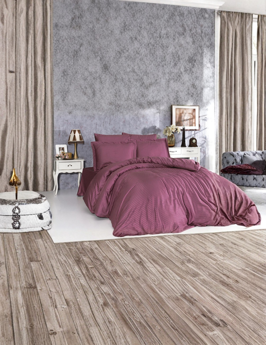 Nevresim Takımı – Çizgili Saten ÇEŞİTLİ RENK