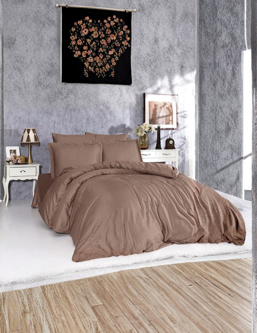 Nevresim Takımı – Çizgili Saten ÇEŞİTLİ RENK