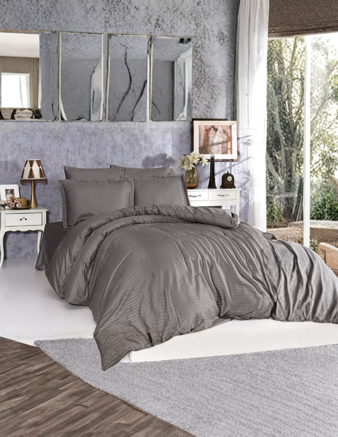 Nevresim Takımı – Çizgili Saten ÇEŞİTLİ RENK