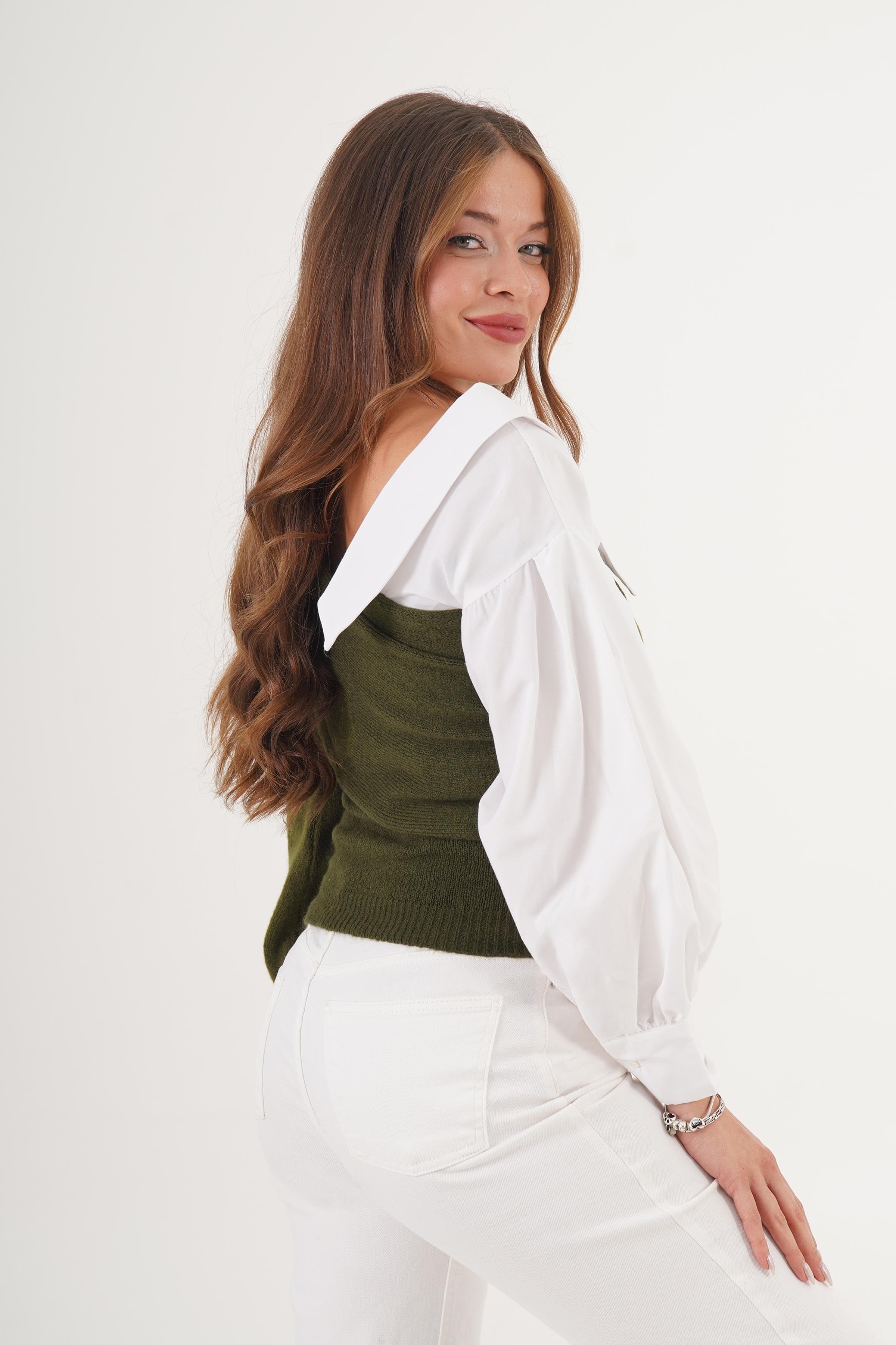 Yarı Gömlek Yarı Triko Toptan Kazak Stok Kodu 6651 HAKİ - GRİ - BORDO - ANTRASİT