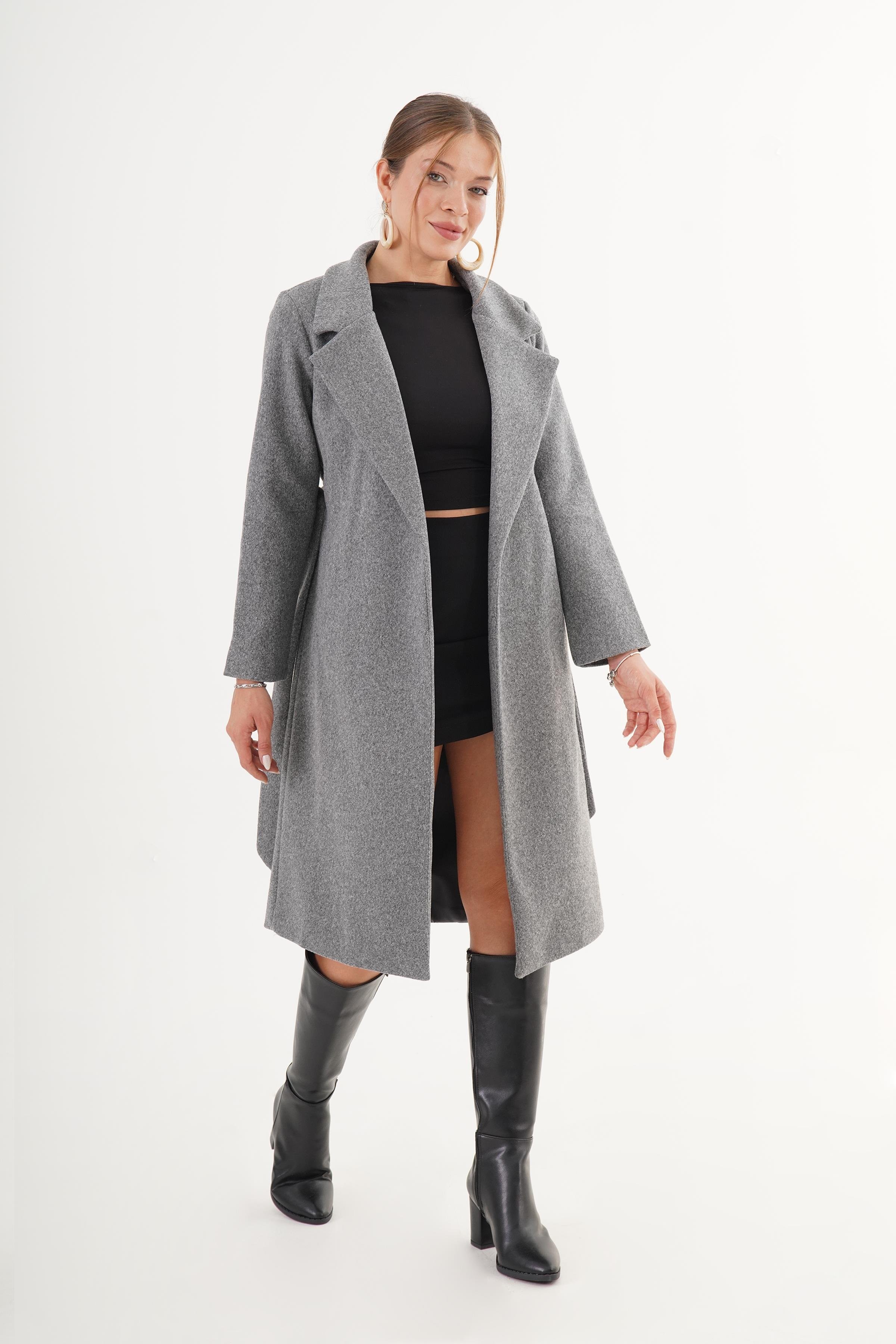 Beli Kuşaklı Astarlı Toptan Kaşe Kaban