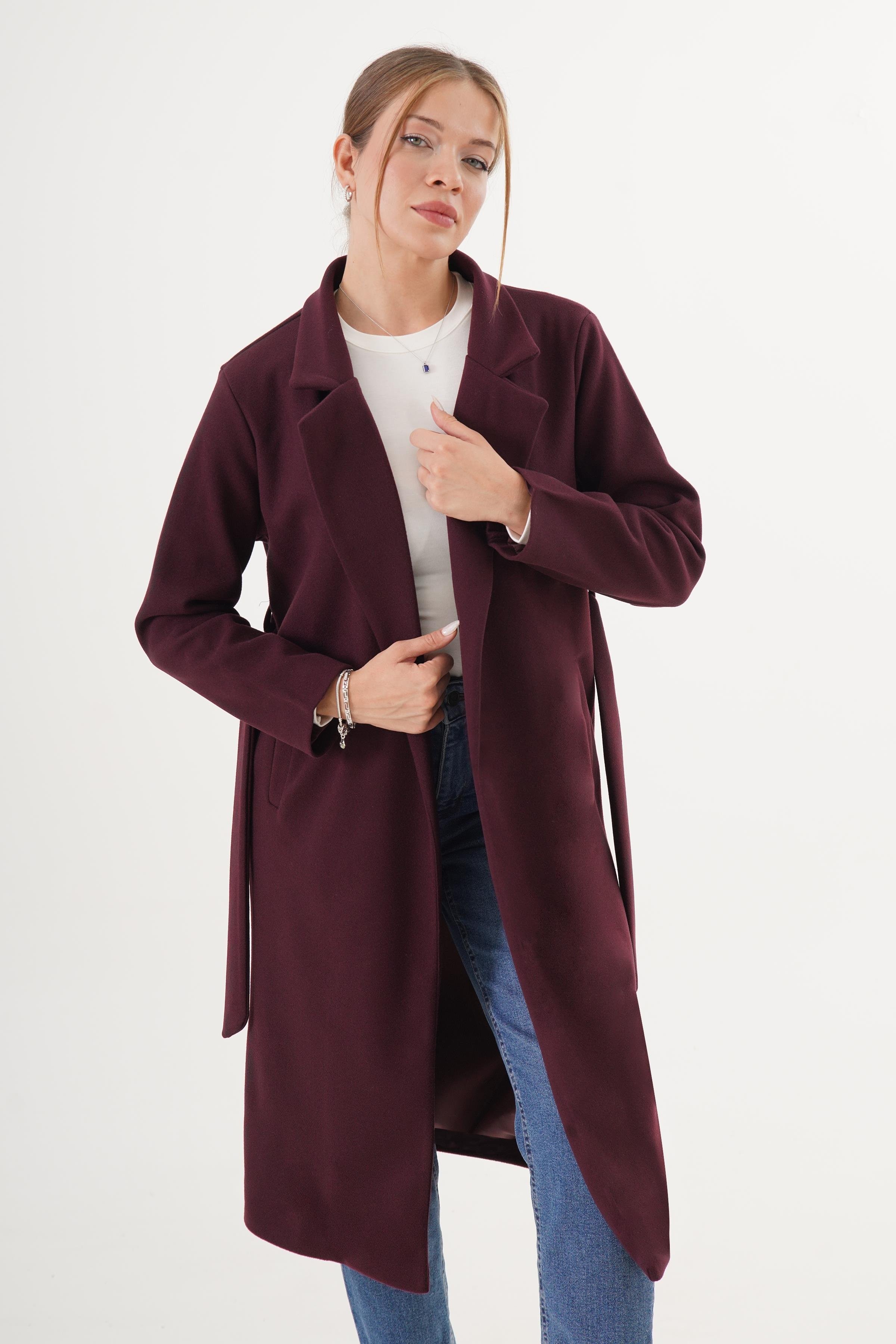 Beli Kuşaklı Astarlı Toptan Kaşe Kaban