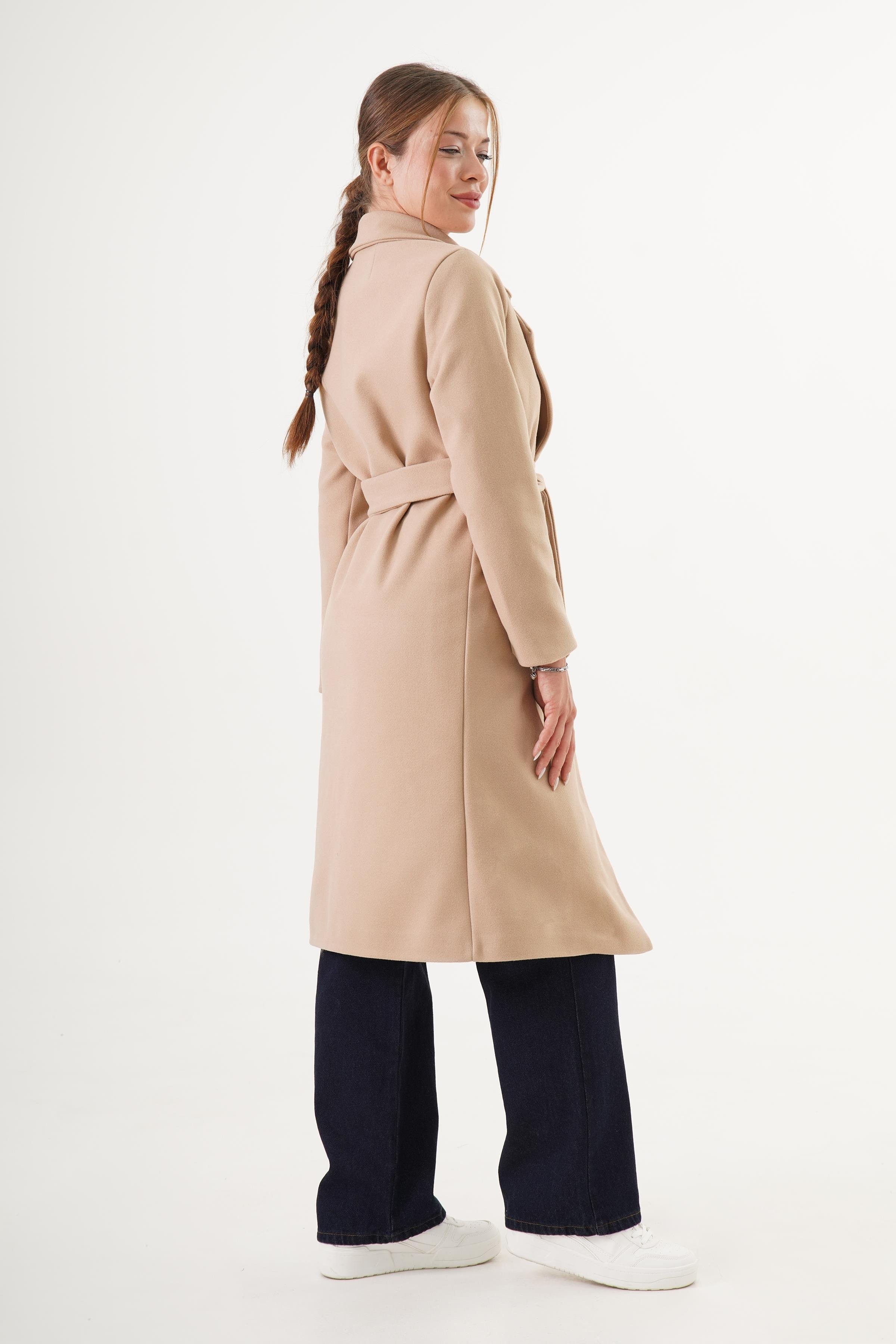 Beli Kuşaklı Astarlı Toptan Kaşe Kaban