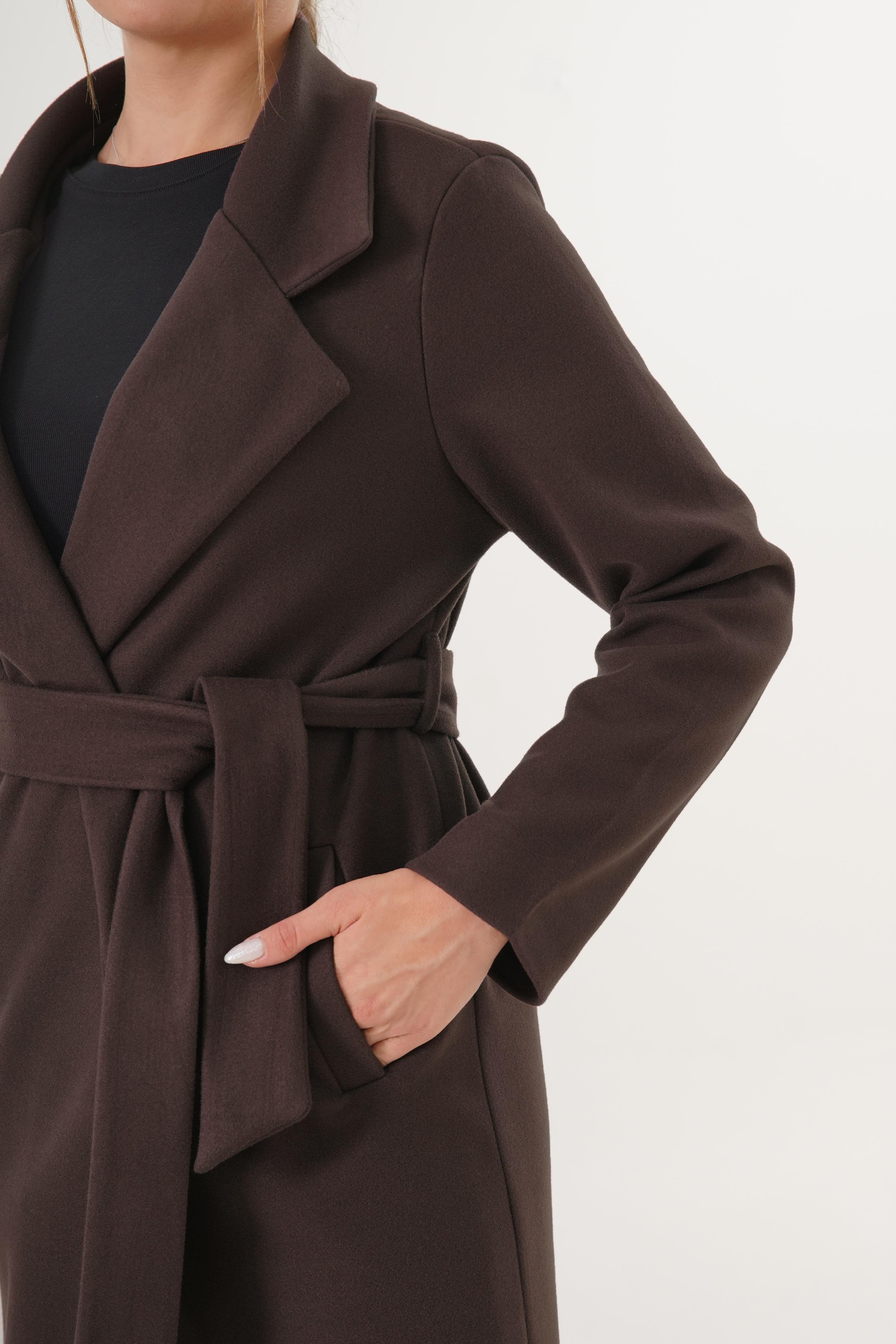 Beli Kuşaklı Astarlı Toptan Kaşe Kaban