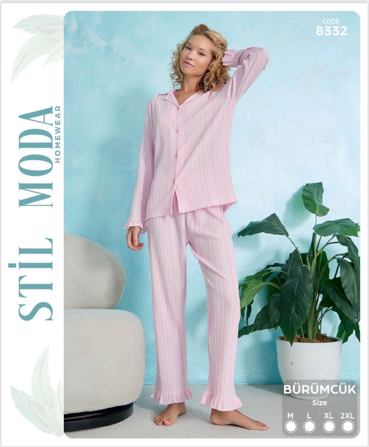 Bürümcük Düğmeli Kadın Pijama Takımı | Stella Pink